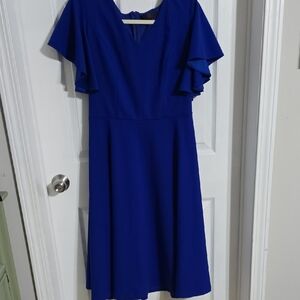Chic Royal Blue Midi Dress with Flutter Sleeves
